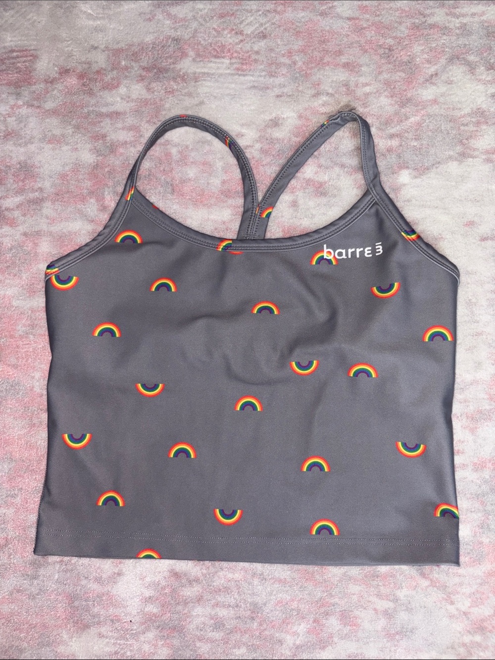 Beyond YogaxBarre3 Gray Tank with Mini Rainbow Print Details
